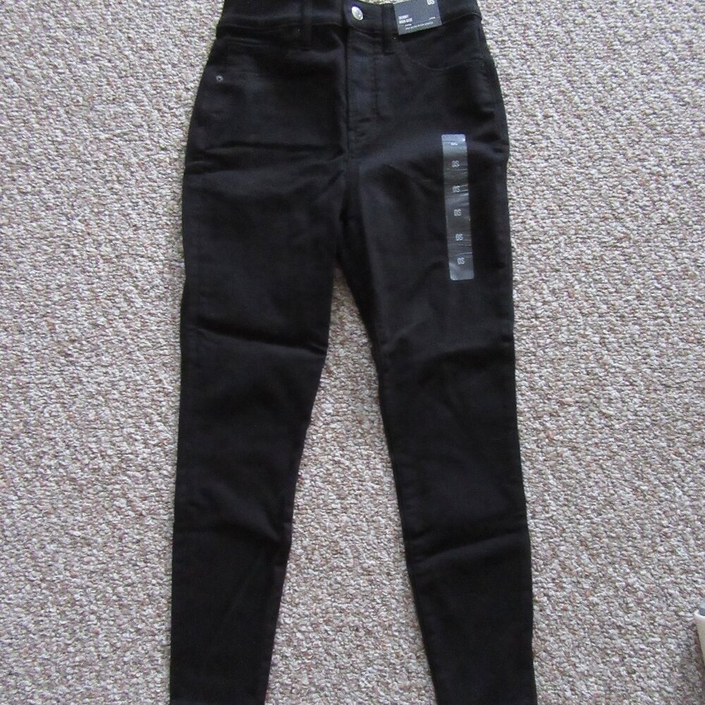 Women's Express High Waisted Stay Black Skinny Jeans Pitch Black Size 0 Short